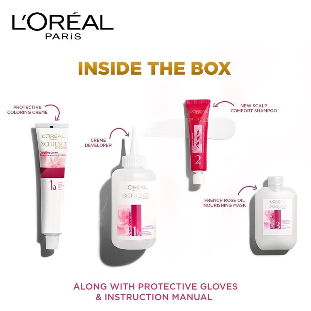 Loreal Paris Permanent Hair Colour - Pro-Keratin, Up to 8 Weeks of Colour, Excellence Creme, 3 Dark Brown
