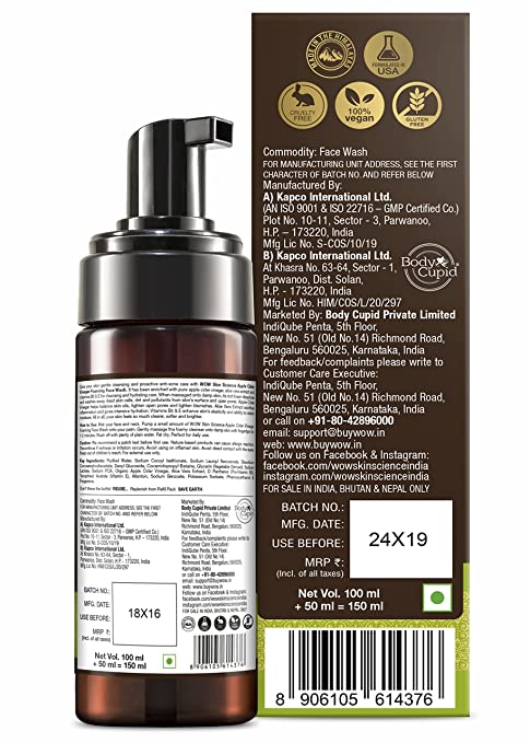 Wow Skin Science Apple Cider Vinegar Foaming Face Wash | pH Balanced Cleanser for Healthy Skin