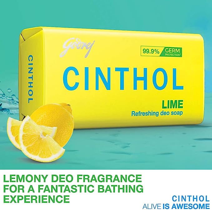 Cinthol Lime Bath Soap 999% Germ Protection, 100gm (Pack of 9)