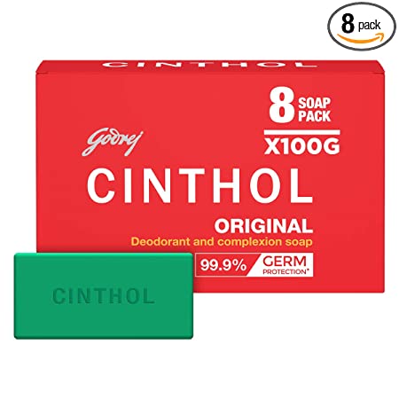 Cinthol Original Bath Soap 999% Germ Protection, 100gm (Pack of 8)