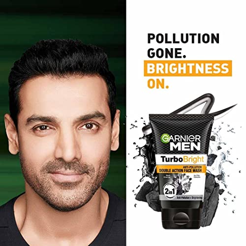 Garnier Men Turbo Bright Anti Pollution Double Action Face Wash | Brightening Cleanser for Daily Skincare