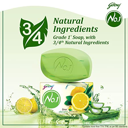 Godrej No.1 Lime and Aloe Vera High TFM Grade 1 Soap Long-Lasting Fragrance