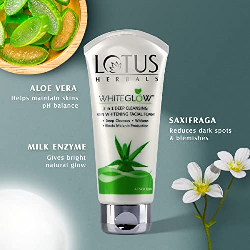 Lotus Herbals WhiteGlow 3 in 1 Deep Cleansing Skin Whitening Facial Foam Face Wash | Brightening Foam Cleanser