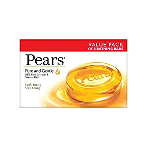 Pears Moisturising Bathing Bar Soap With Glycerine Pure and Gentle For Golden Glow, 3x125gm