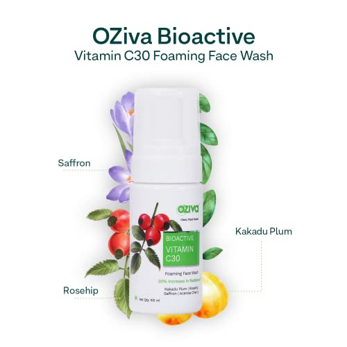 OZiva Vitamin C30 Foaming Face Wash | Brightening Foam Cleanser for Glowing Skin