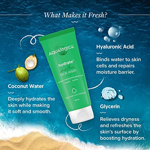 Aqualogica Hydrate Plus Face Wash with Coconut Water and Hyaluronic Acid | Deep Cleansing Hydrating Cleanser