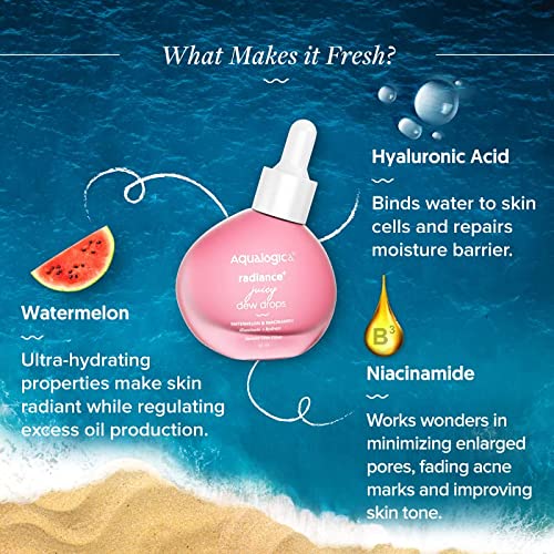 Aqualogica Radiance+ Juicy Dew Drops with Watermelon and Niacinamide | Face Serum | For All Skin Types