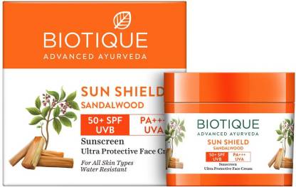 Biotique Sun Shield Sandalwood 50+SPF UVB Sunscreen Ultra Protective Face Cream For All Skin Types