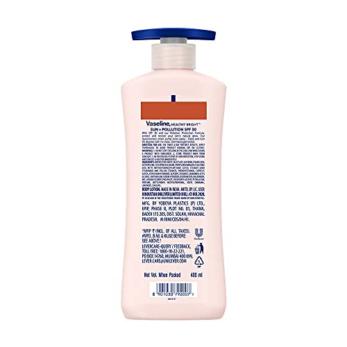 Vaseline Healthy Bright Sun Protection Body Lotion SPF 30, 400ml, Pack of 2