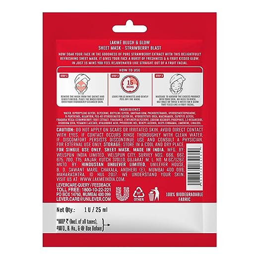 Lakme Blush &Glow Strawberry Sheet Mask