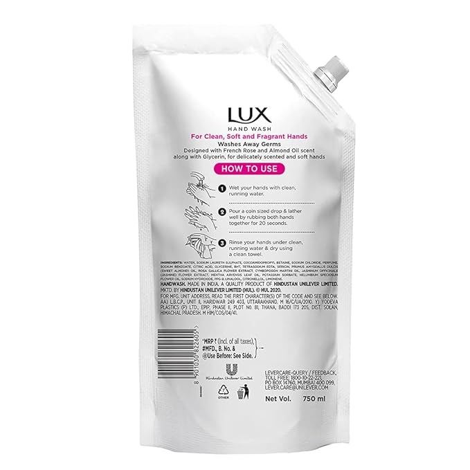 Lux Handwash with French Rose & Almond Oil Refill Pouch