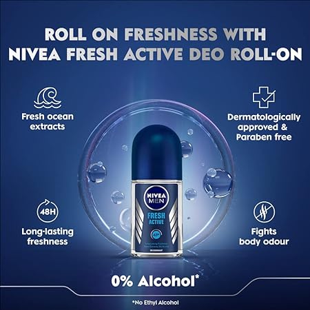 Nivea Men Fresh Active Deo Roll On, Pack of 2