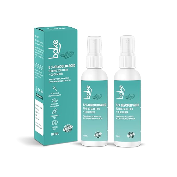 BAKE 5% Glycolic Acid Toner with Hyaluronic Acid, Pack of 2