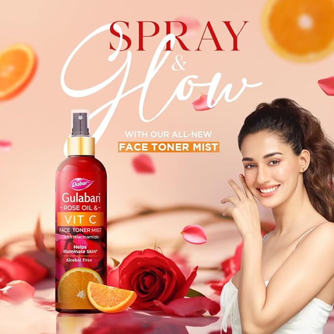 Dabur Gulabari Rose Oil &Vitamin C Face Toner Mist with Niacinamide