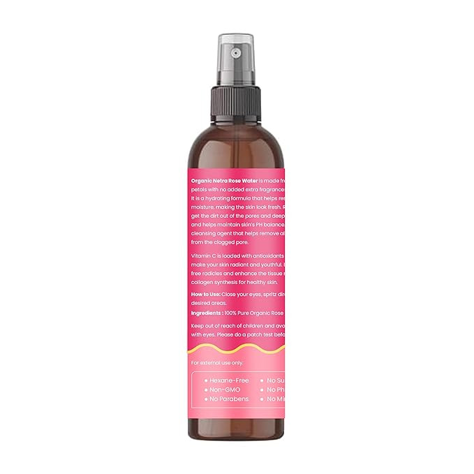 Organic Netra Rose Water with Vitamin C | Exfoliates the Skin and Controls Oil