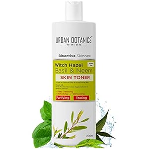 UrbanBotanics Alcohol Free Toner for Face with Witch Hazel | Neem | Basil &Glycolic Acid - Face Toner For Oily