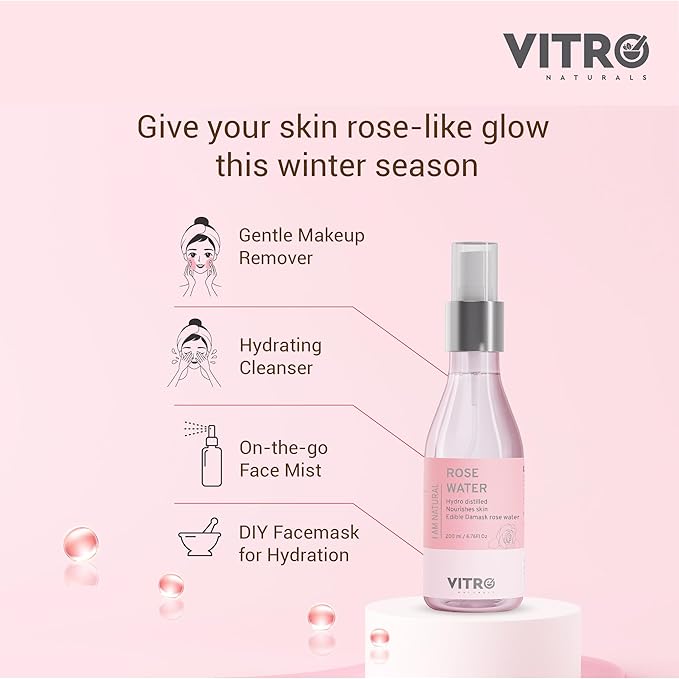 Vitro Rose Water Spray For Face Refreshing & Hydrating Facial Toner, Pack of 2