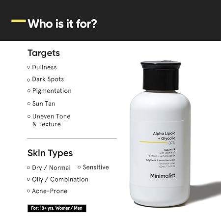 Minimalist 7% ALA & AHA Brightening Face Wash with Vitamin B5 For Hydration