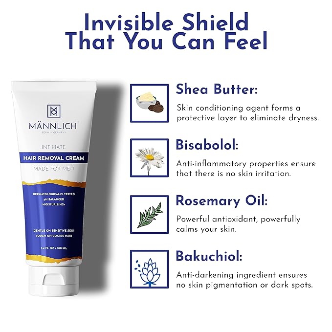 Mannlich Intimate/Private Hair Removal Cream for Men | Painless | Faster | Soothing for Unwanted Coarse Pubic Hair | Suitable For All Skin Types
