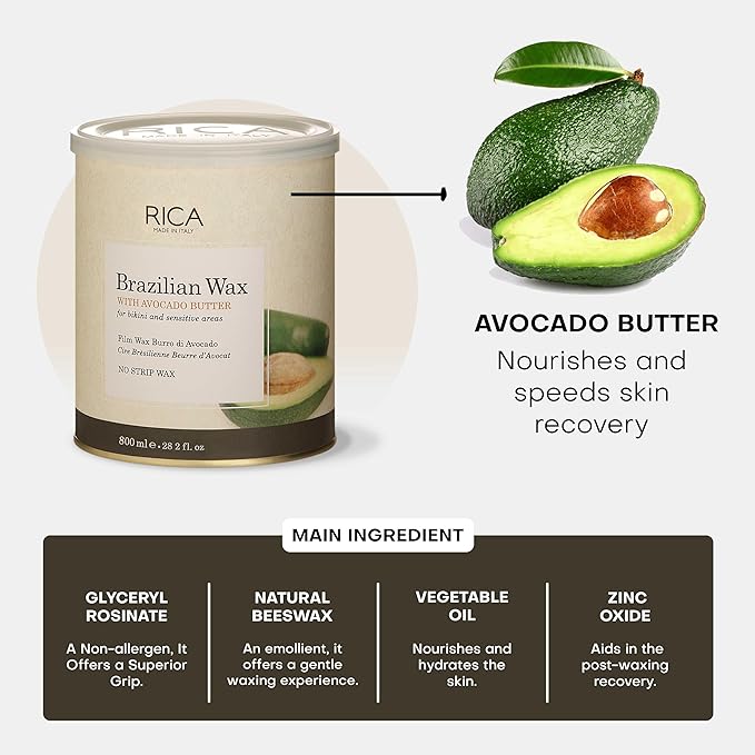 Rica Brazilian Wax with Avocado Butter Women Bikini and Sensitive Area Waxing for Upper Lips | Underarms &