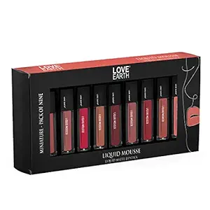 Love Earth Liquid Mousse Lipstick Matte Finish Combo Kit | Multicolor Mini Liquid Lipstick | Pack of 9