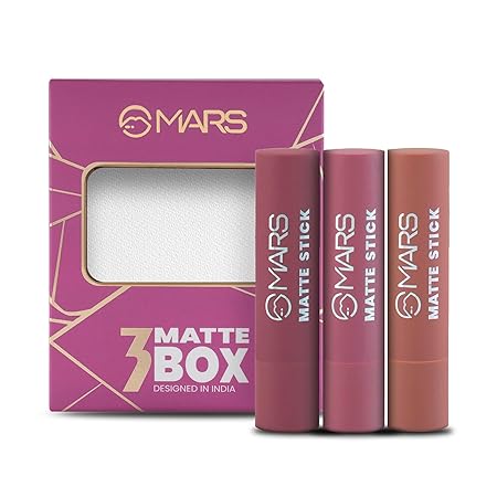 MARS Matte Box Set of 3 Lipsticks | 02-Peaches & Nudes | Pack of 3