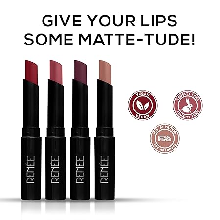 RENNE Very Matte - Pack of 4 Matte Lipsticks, Pack of 4