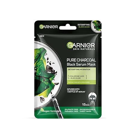 Garnier Skin Naturals Black Serum Mask with Pure Charcoal | Hydrating Detoxifying Sheet Mask