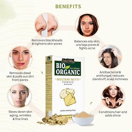 Indus Valley Bio Organic Natural Multani Mitti Powder | Pure Fuller's Earth for Face and Hair Pack