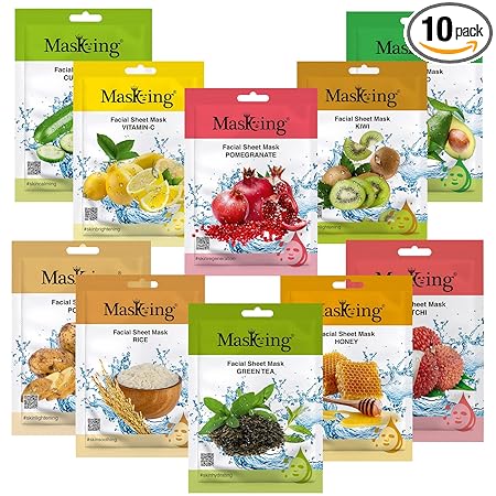 MasKing Beauty Facial Sheet Mask Pack of 10 | Natural Hydrating Sheet Mask for Men and Women
