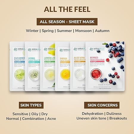 Mirabelle Cosmetics Korea Fairness Facial Mask, Pack of 6