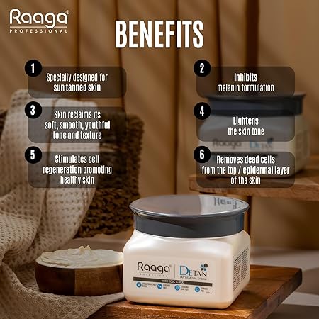 Raaga Professional De Tan Tan Removal Cream with Kojic Acid and Milk | Professional Brightening Cream