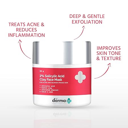 The Derma Co 2% Salicylic Acid Clay Face Mask for Acne & Blemish Prone Skin,