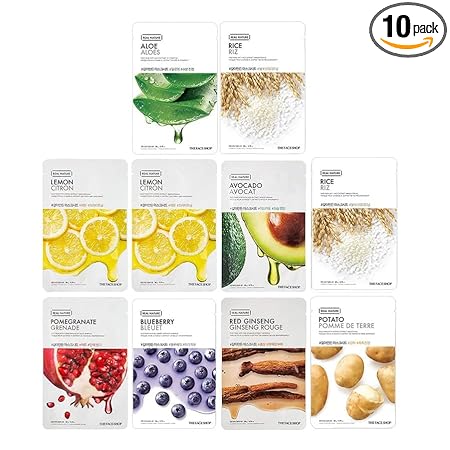 The Face Shop Real Nature Daily Glow Sheet Mask for Glowing Skin & Hydration Korean Sheet Mask, Pack of 10
