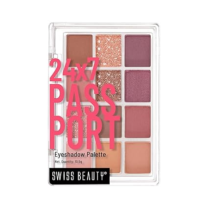 Swiss Beauty 24/7 Passport Eyeshadow Palette with 12 matte | glittery and shimmery shades