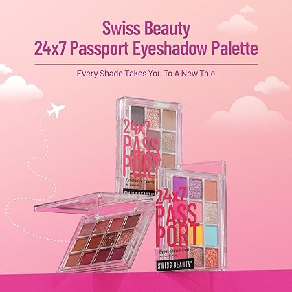 Swiss Beauty 24/7 Passport Eyeshadow Palette with 12 matte | glittery and shimmery shades