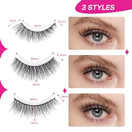 CALAILIS False Eyelash | Eye Makeup Lash 3D Faux Mink Fake Eyelash Long Natural Eyelashes 3 Pairs with 5g False Eyelash Glue (CS02)