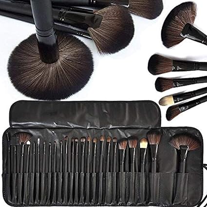 Macplus Fiber Bristle Makeup Brush Set with Black Leather Case