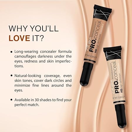 LA Girl HD Pro Natural Full Coverage Concealer,Matte & Poreless Ultra Blendable Liquid Conceal, Creamy Beige
