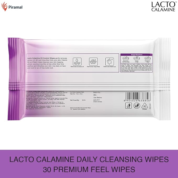 Lacto Calamine Oil Control Face Wipes | Pack of 2