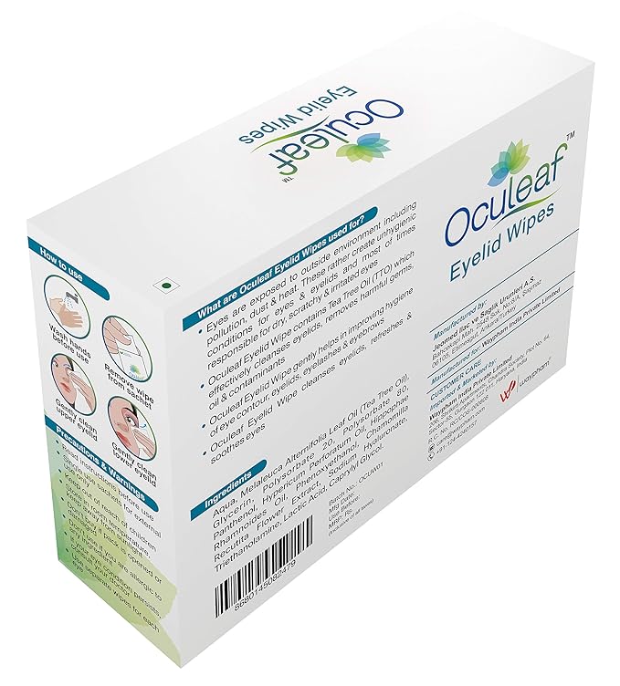 Waypham- Oculeaf Eyelid Wipes -Natural Tea Tree Oil | 12 Wipes
