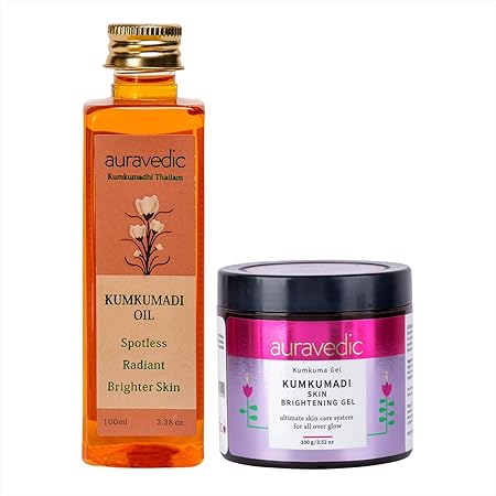 Auravedic Kumkumadi brightening gel and Kumkumadi Tailam Kumkumadi face oil Combo