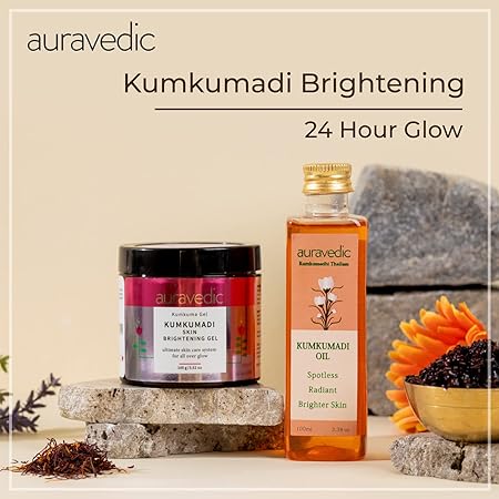 Auravedic Kumkumadi brightening gel and Kumkumadi Tailam Kumkumadi face oil Combo