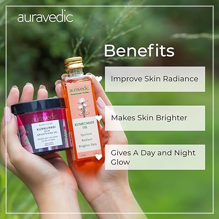 Auravedic Kumkumadi brightening gel and Kumkumadi Tailam Kumkumadi face oil Combo