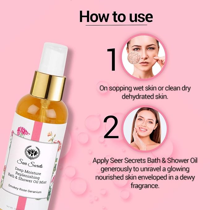 Seer Secrets Smoky Rose Geranium Deep Moisture Replenishing Spf 9 Bath and Shower Oil