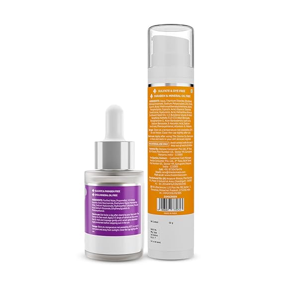The Derma Co 10% Vitamin C Face Serum, 30ml + 1% Hyaluronic Sunscreen Aqua Gel Glow & Protect Combo