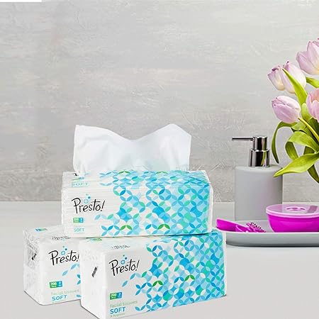 Presto 2 Ply Facial Tissue Soft Pack (Pack of 3)