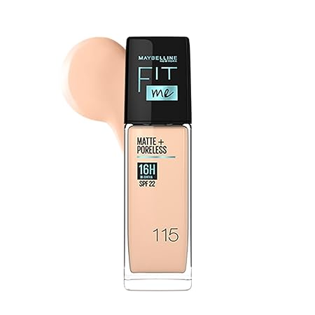 Maybelline New York Liquid Foundation, Matte Finish, With SPF, Absorbs Oil, Fit Me Matte + Poreless, 115 Ivory