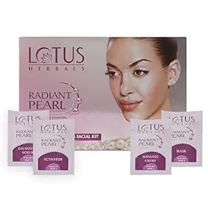 Lotus Herbals Radiant Pearl Facial Kit For Lightening & Brightening Skin With Pearl Dust & Green Tea | 4 Easy