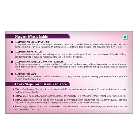 Lotus Herbals Radiant Pearl Facial Kit For Lightening & Brightening Skin With Pearl Dust & Green Tea | 4 Easy